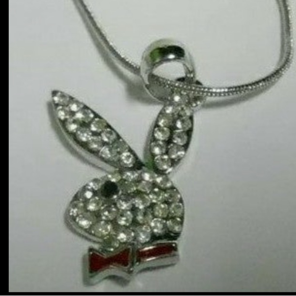 Elegant Silver and RED Crystal Bunny Pendant Necklace my PLAY BOY STYLE NEW - Picture 3 of 12